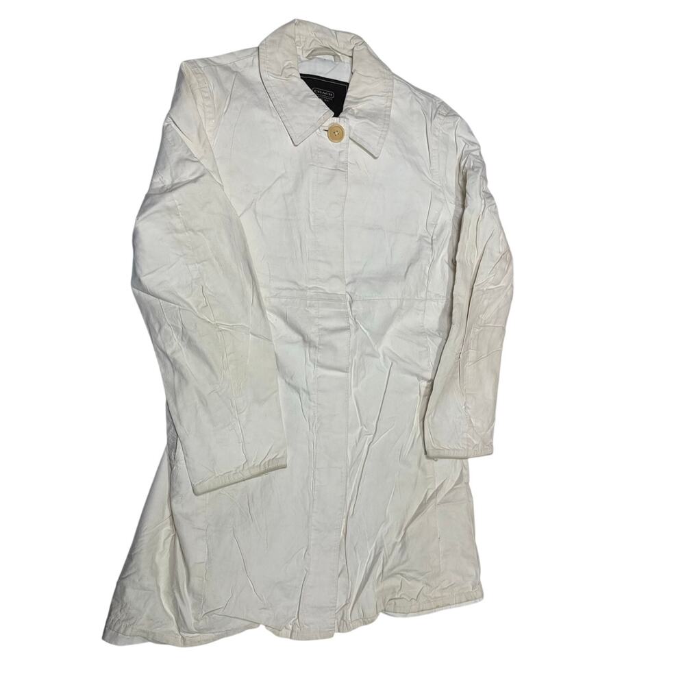 Coach Sateen Walking Coat Signature Classic Trench Utility Size Large Cream Y2K